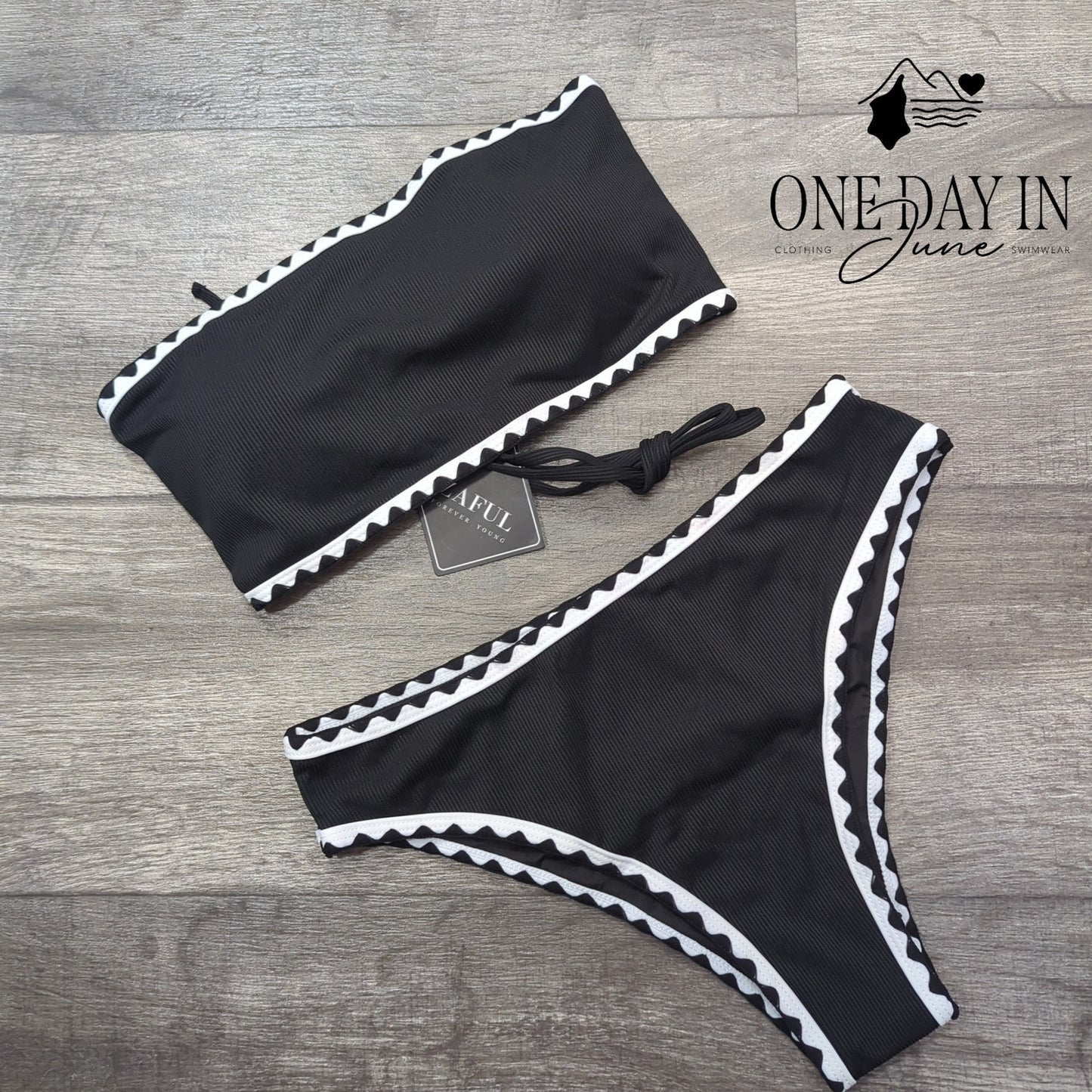 Zaful Bandeau Ribbed Bikini Swimsuit Size M