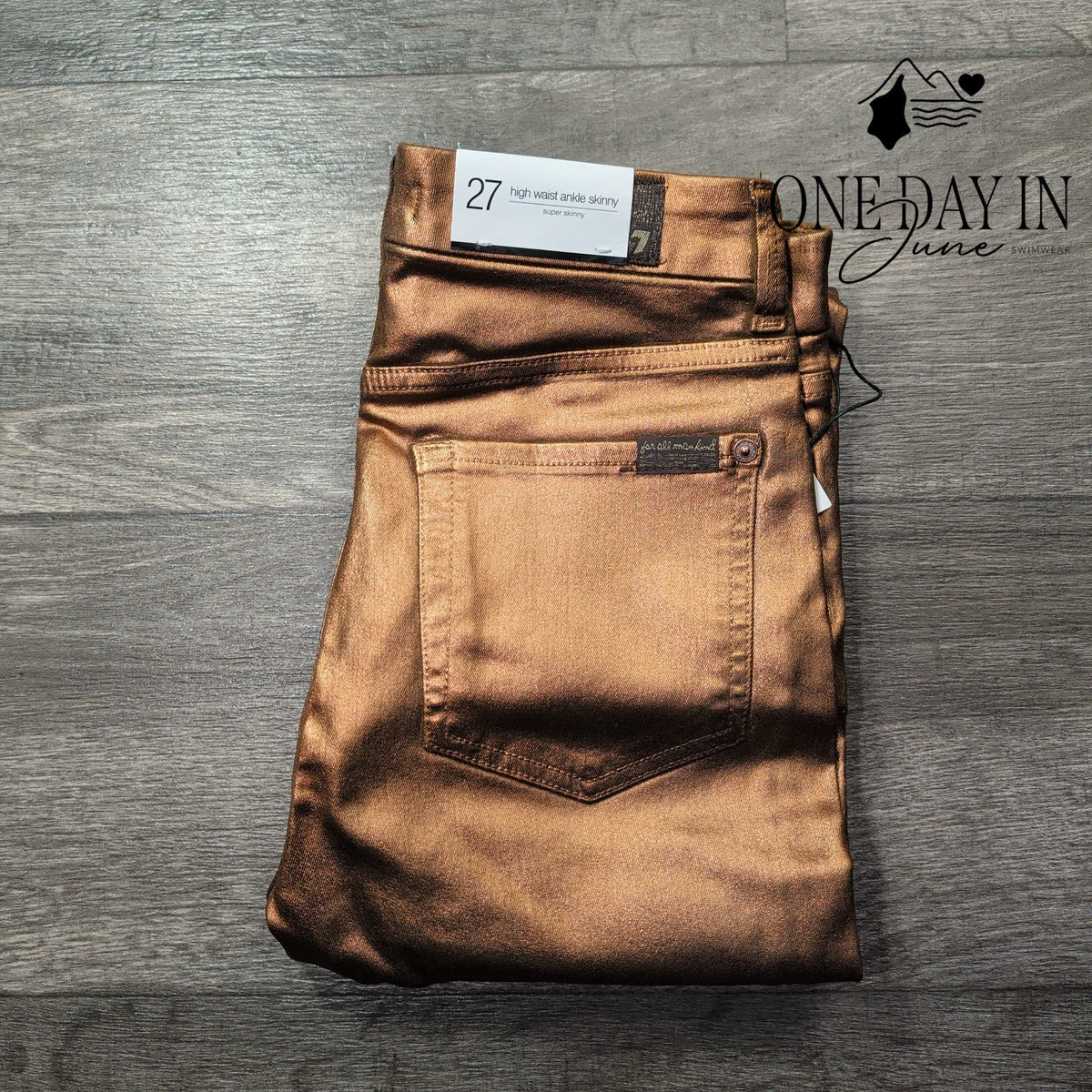 7 For All Mankind High Waist Ankle Skinny Jeans Bronze Metallic NWT Size 4 (27)