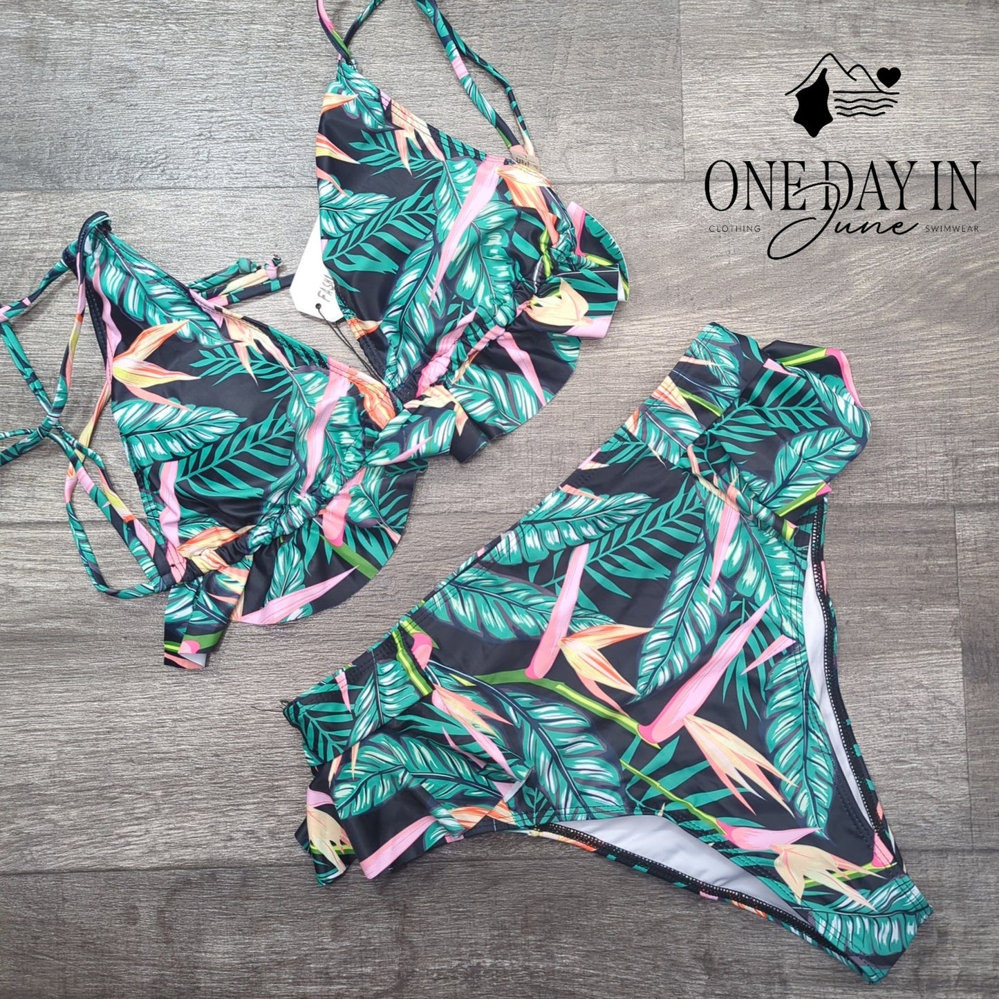 Sporlike Ruffle Triangle Bikini Swimsuit Size L
