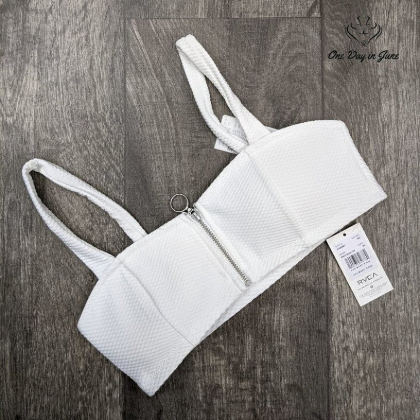 RVCA White Noise Bandeau Bikini Top Size XS