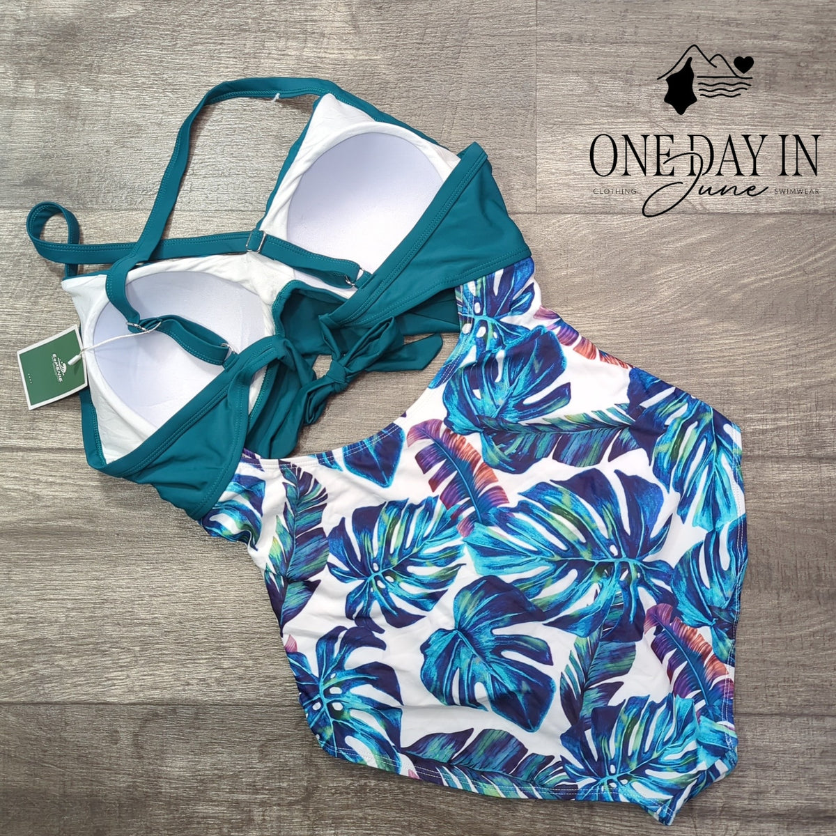 Eomenie Cross Front Cut Out Tie Back One Piece Swimsuit Tropical NWT Size XL