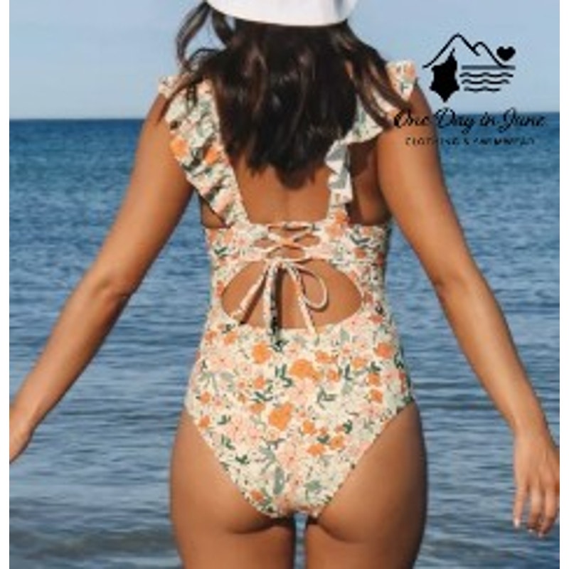 Cupshe Ditsy Daisy Ruffle Lace Up Back One Piece Swimsuit Size S