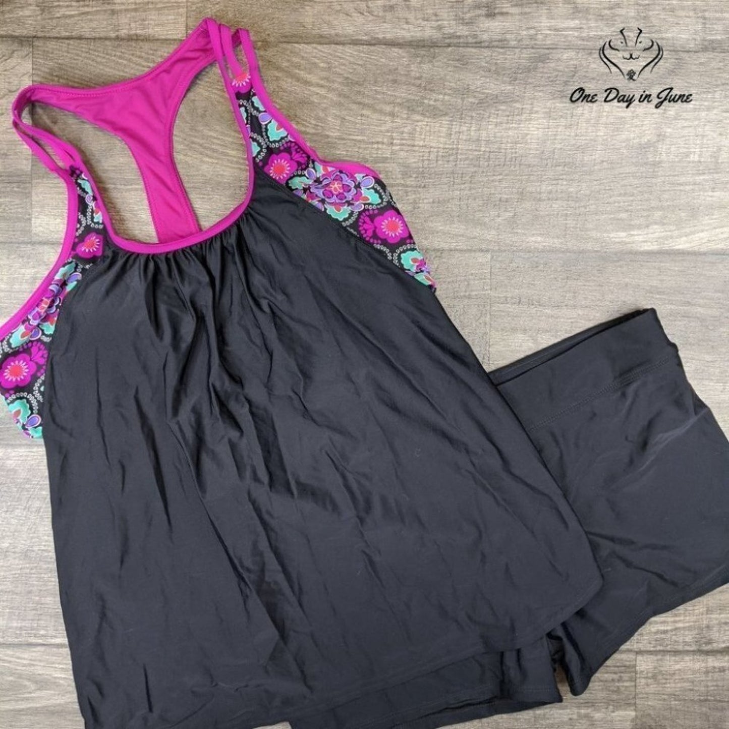 Aleumdr Blouson Striped Strappy T-Back Push up Tankini Size M