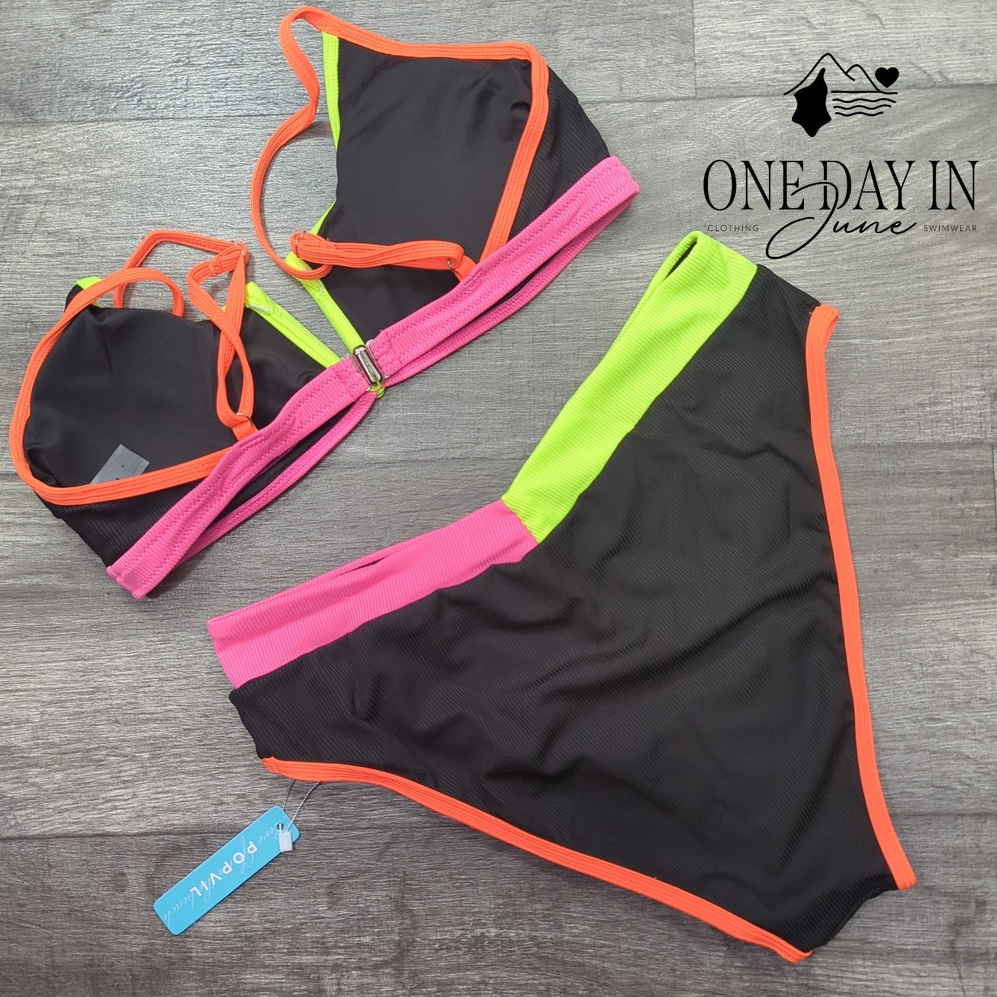 Popvil V Wire Ribbed Bikini Swimsuit Size L