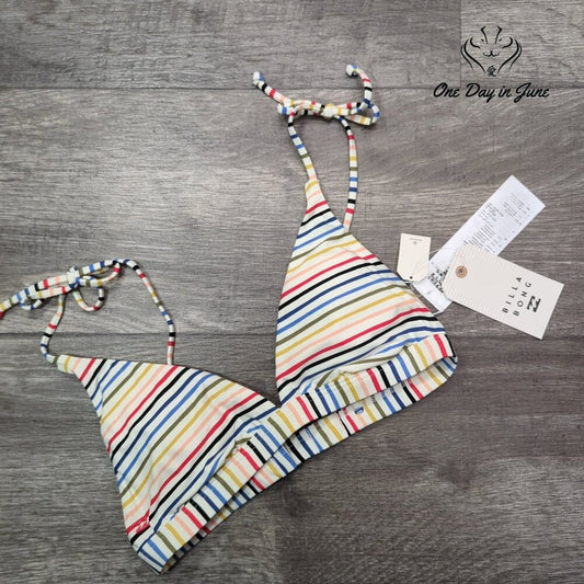 Billabong Gimme Sun Tall Triangle Bikini Top Rainbow Stripe NWT $55.95 Size S