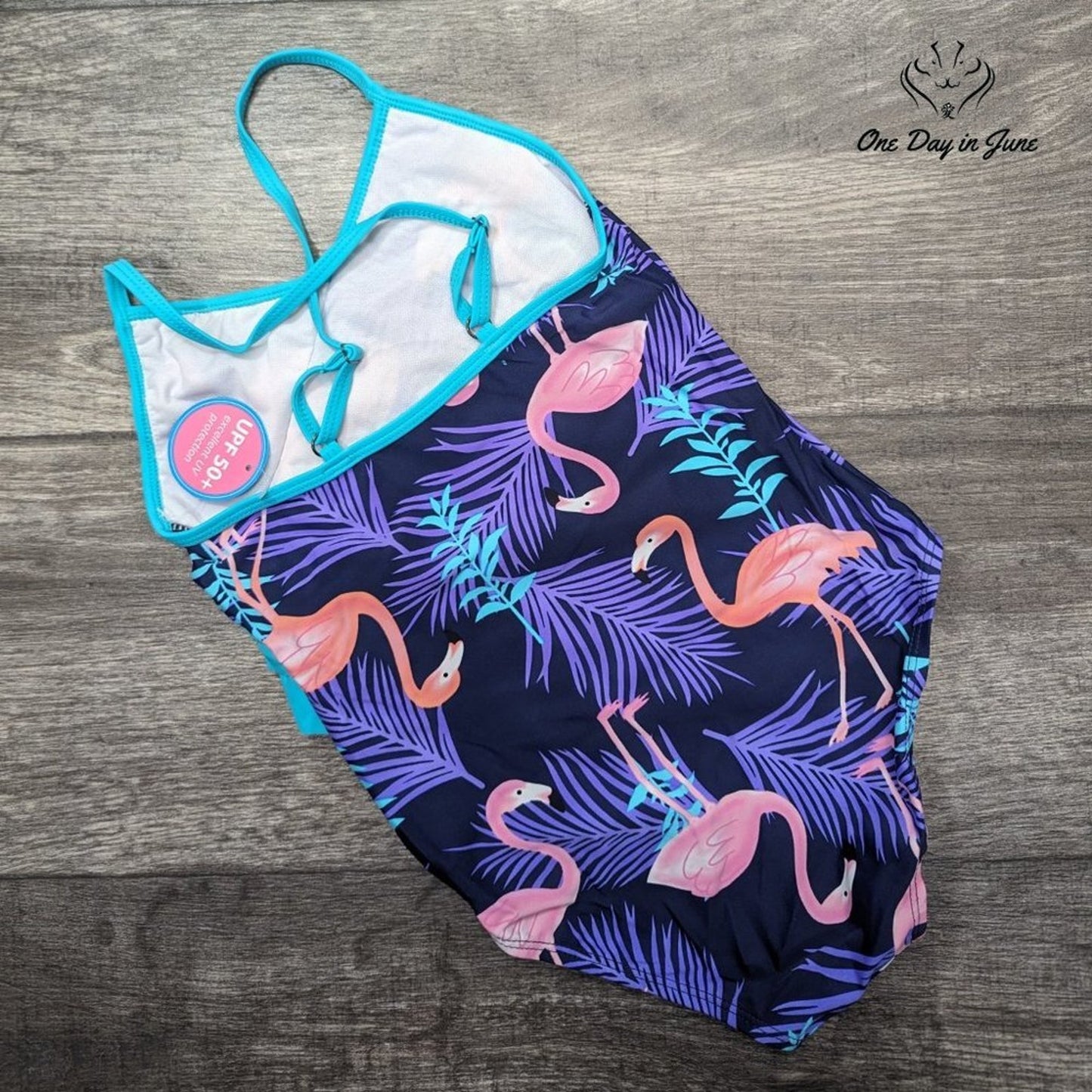 Sanifer Girls Flamingo Ruffle One Piece Swimsuit Size 7-8 Yrs