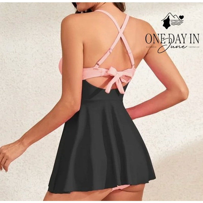 B2Prity Twist Front Cut Out Tie Back Swimdress One Piece Swimsuit Size M