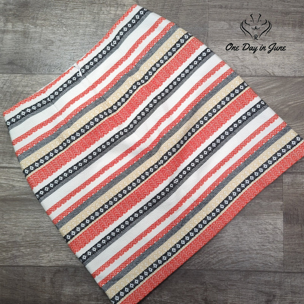 Loft Petite Striped Jacquard Mini Skirt Coral Black Cream Size 6P