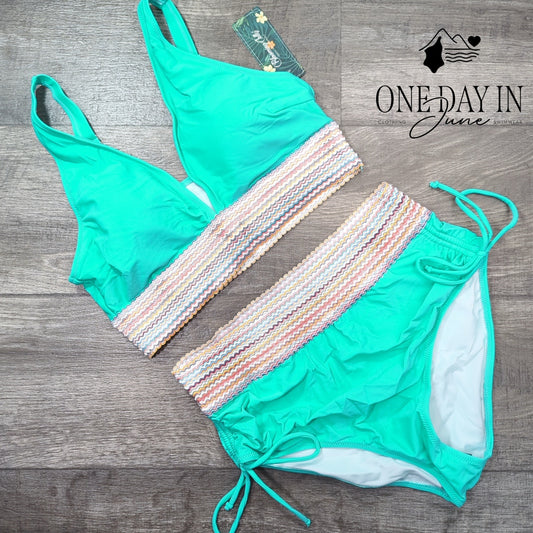 Blooming Jelly High Waist Drawstring Bikini Swimsuit Size L