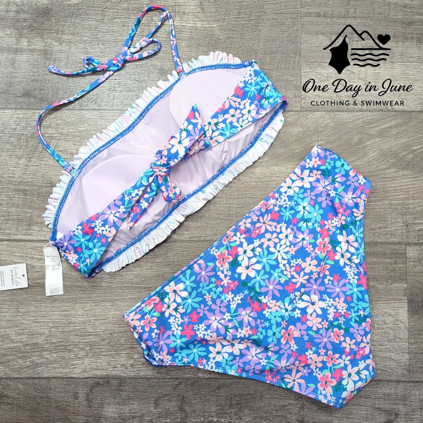 Cupshe Tie Back Smocked Bikini Swimsuit Size L