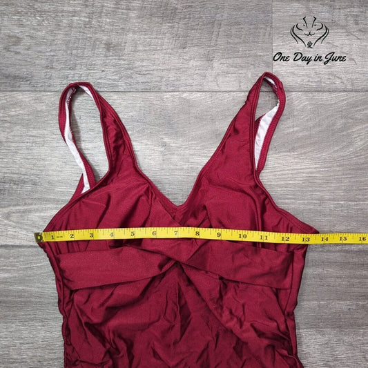 ODIJ Vintage V Neck Tummy Control One Piece Swimsuit Size M