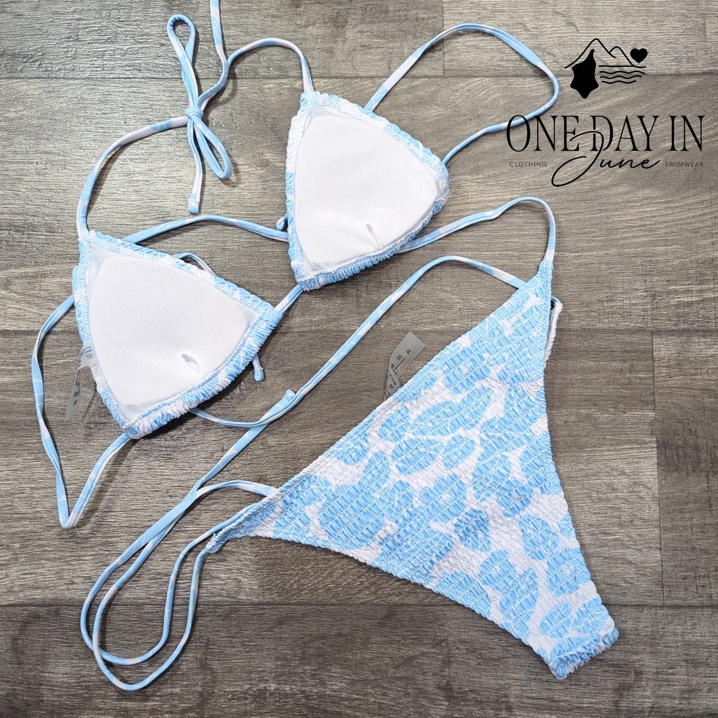 Charmo Smocked Tie Side Triangle Bikini Swimsuit Size M