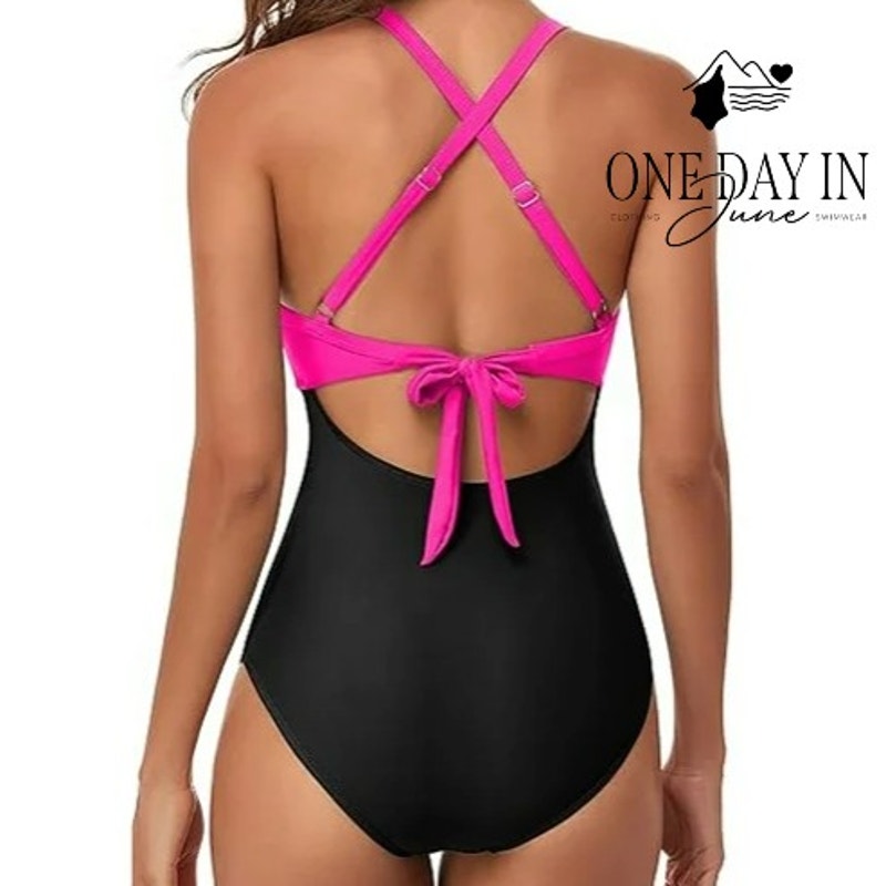CharmLeaks Cross Fronot Tie Back Cut Out One Piece Swimsuit Size M