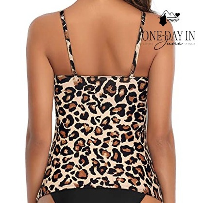 Tempt Me High Neck Leopard Tankini Swimsuit Size S