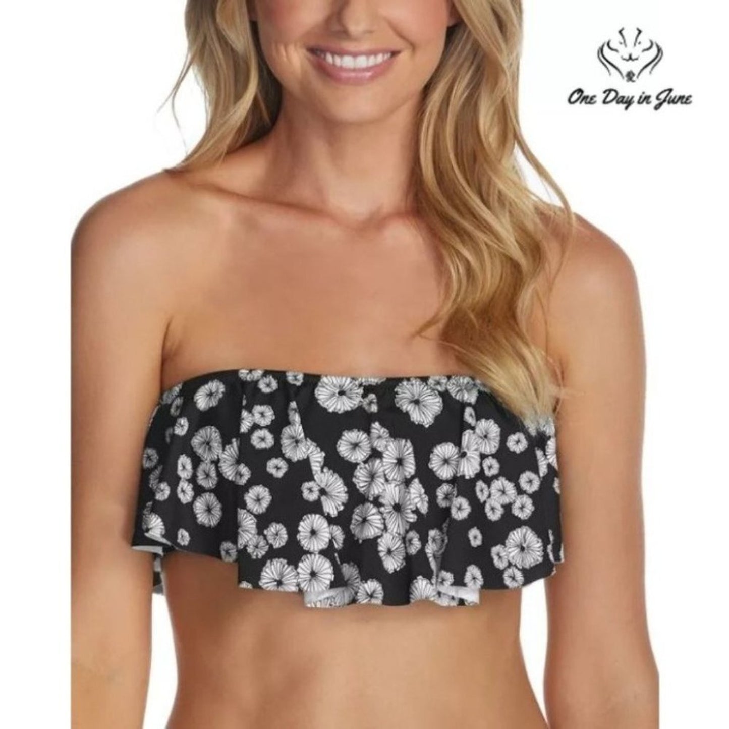 Raisins Flounce Bandeau Bikini Top Size L