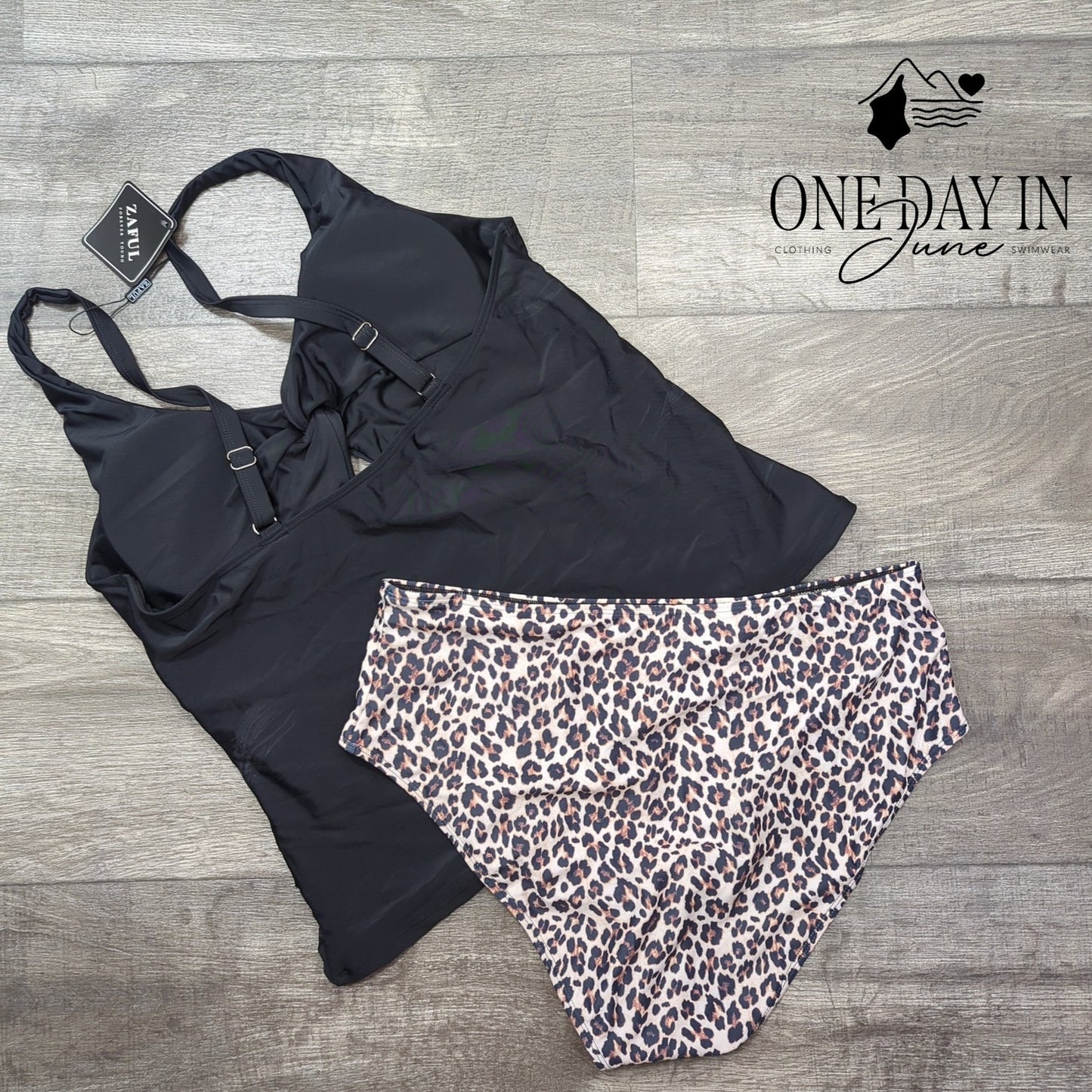 Zaful Twist Front Leopard Print Tankini Swimsuit Size 2XL