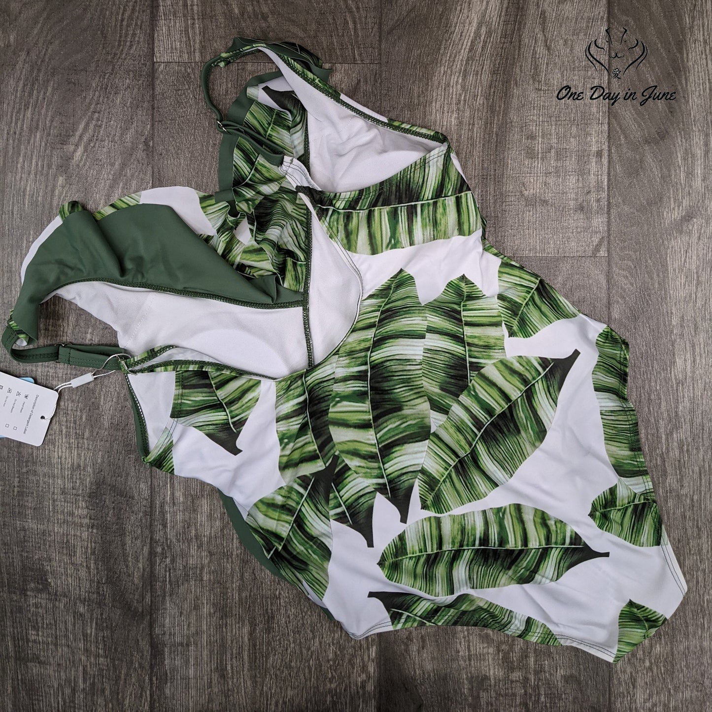 Adisputent Palm Leaf Ruffle One Piece Swimsuit Size M
