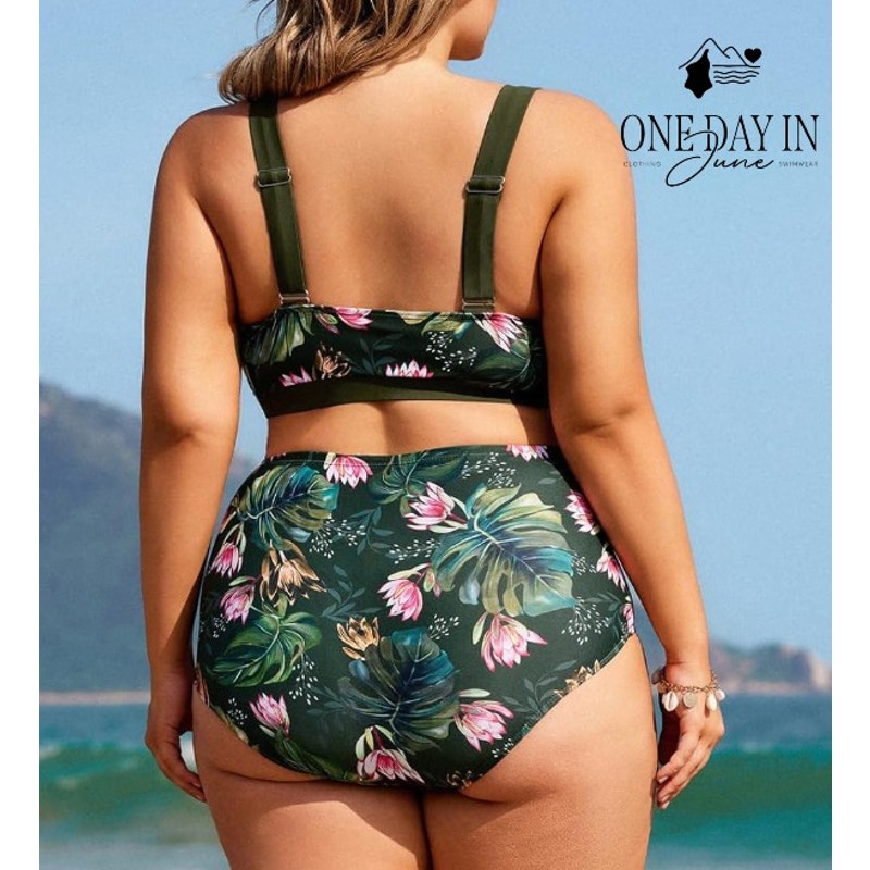 Hanna Nikole Plus Size Cross Font High Waist Bikini Swimsuit Size 16W