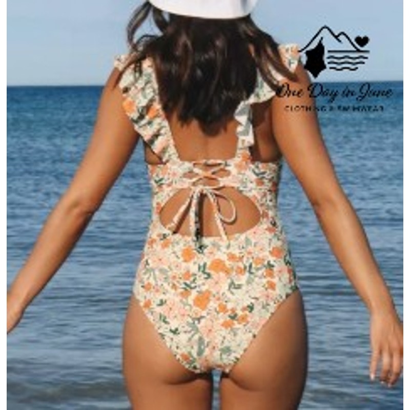 Cupshe Ditsy Daisy Ruffle Lace Up Back One Piece Swimsuit Size M