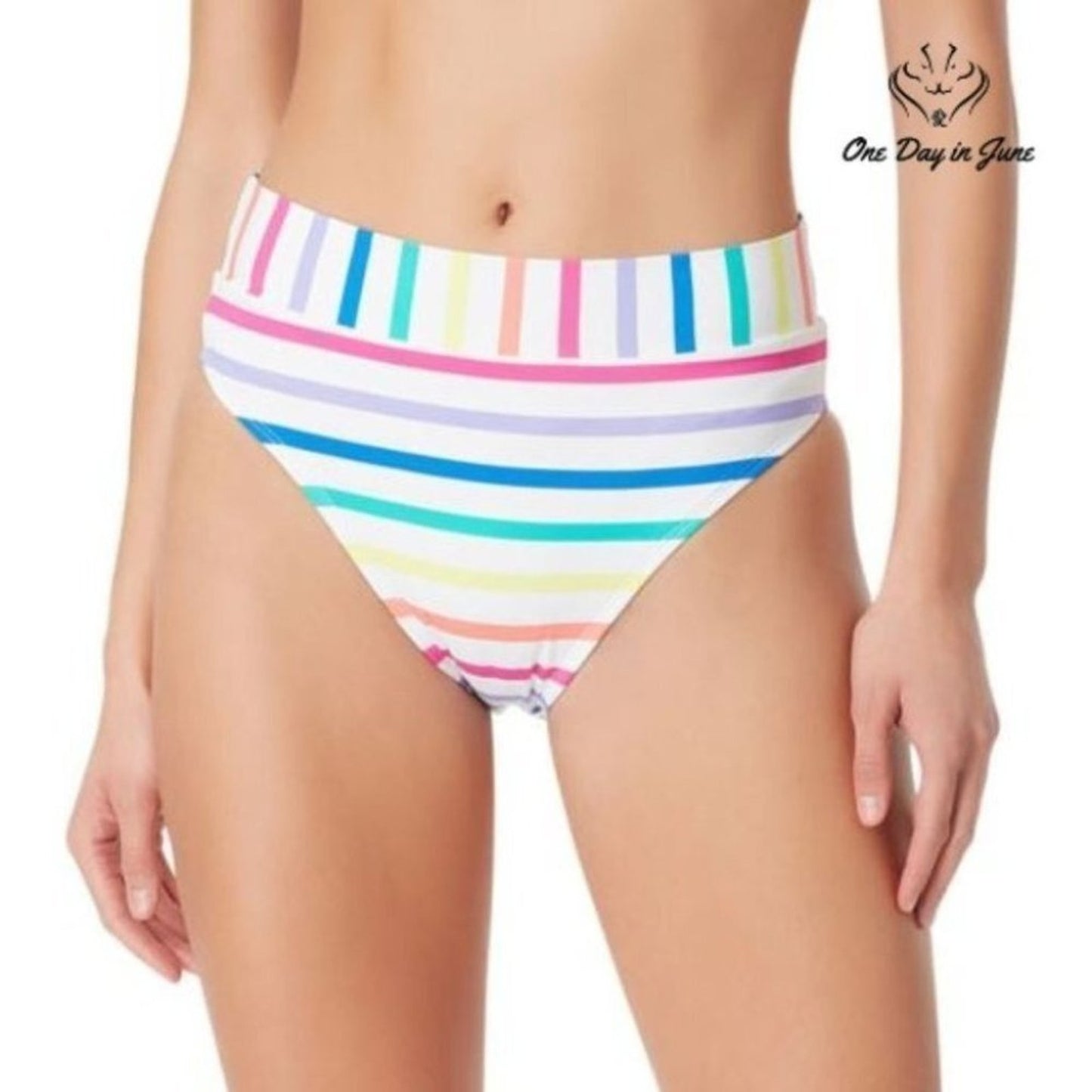 Sugar Beach Striped High Waist Bikini Bottom Size M