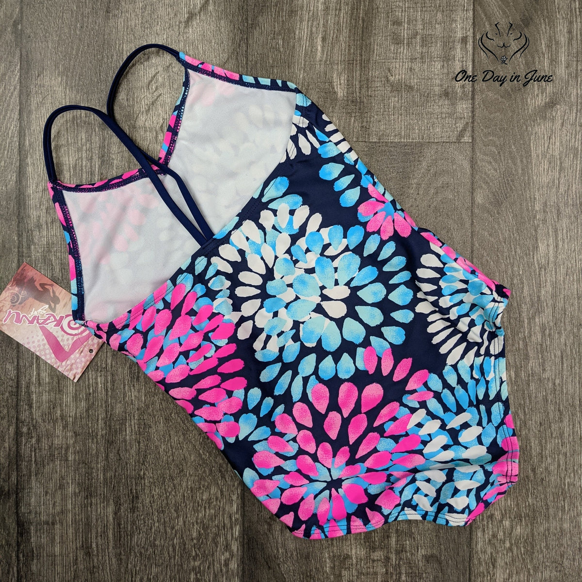 Kanu Surf Girls Daisy Beach Sport One Piece Swimsuit Floral Navy NWT Size 12