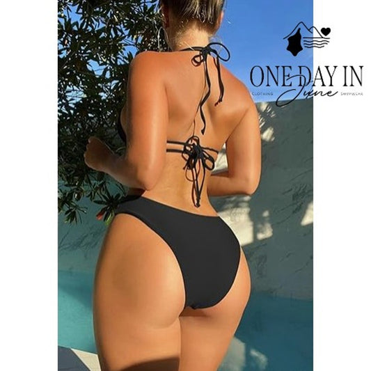 Meetall Halter Tie Back Cheeky Bikini Swimsuit Size L