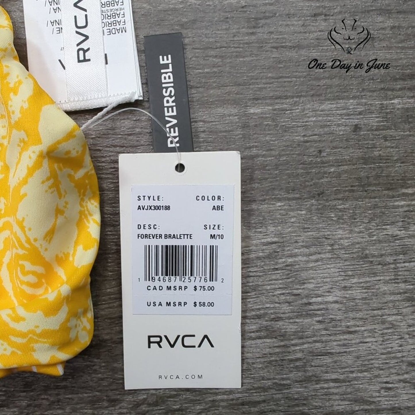 RVCA Forever Bralette Reversible Bikini Top Size M