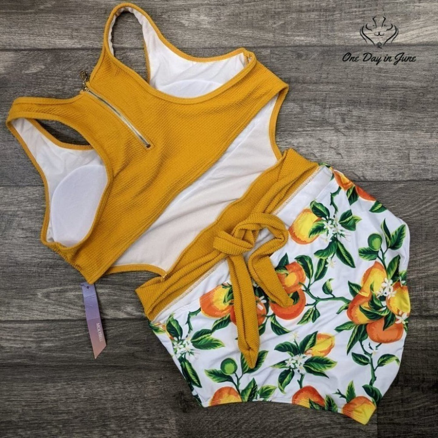 Mollybell Tropical Cut Out Racerback One Piece Swimsuit Size L