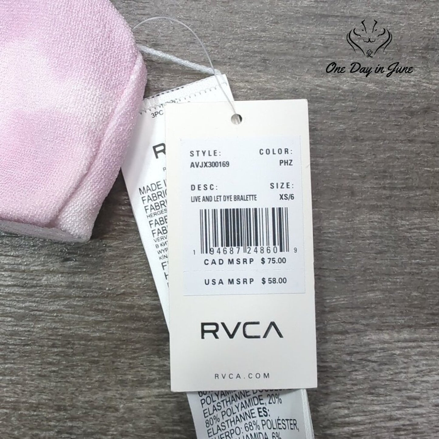 RVCA Live and Let Dye Bralette Bikini Top Size XS