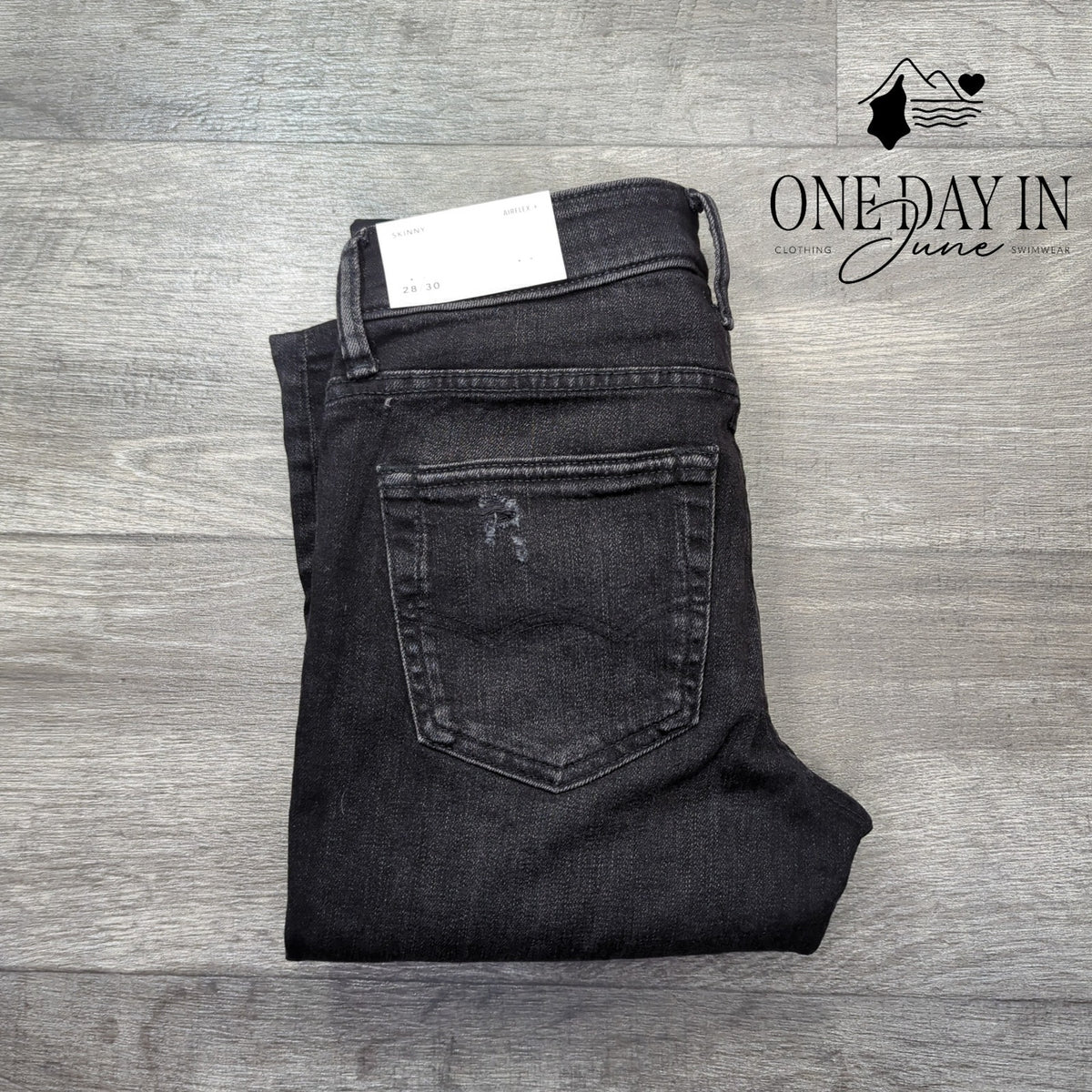 American Eagle Outfitters AirFlex+ Skinny Jeans Black Distressed NWT Size 28 (6)