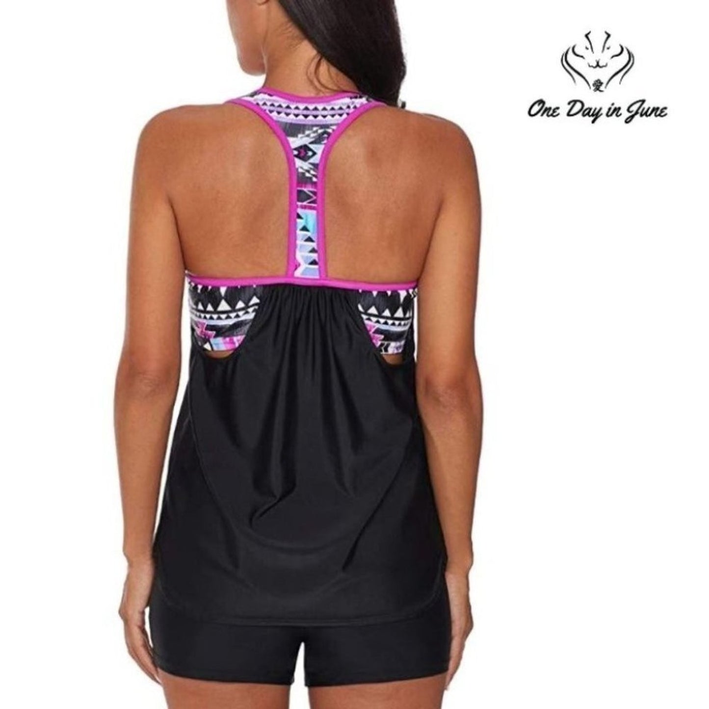Aleumdr Blouson Striped Strappy T-Back Push up Tankini Size M