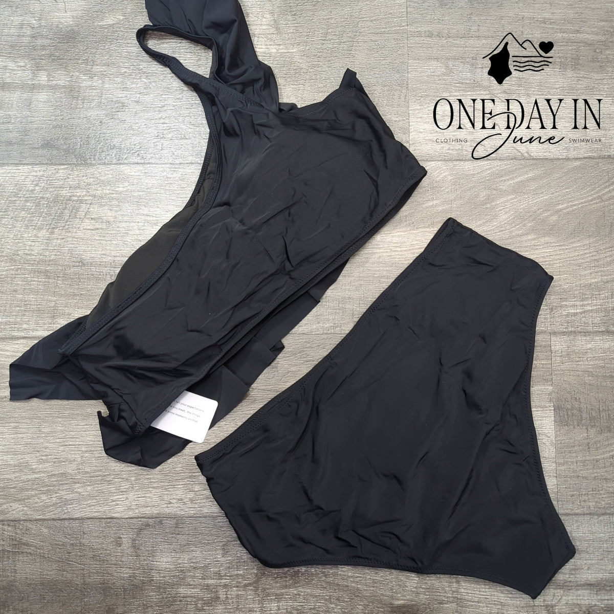 Vimpunec One Shoulder Ruffle High Waist Bikini Swimsuit Black NWT Size XXL