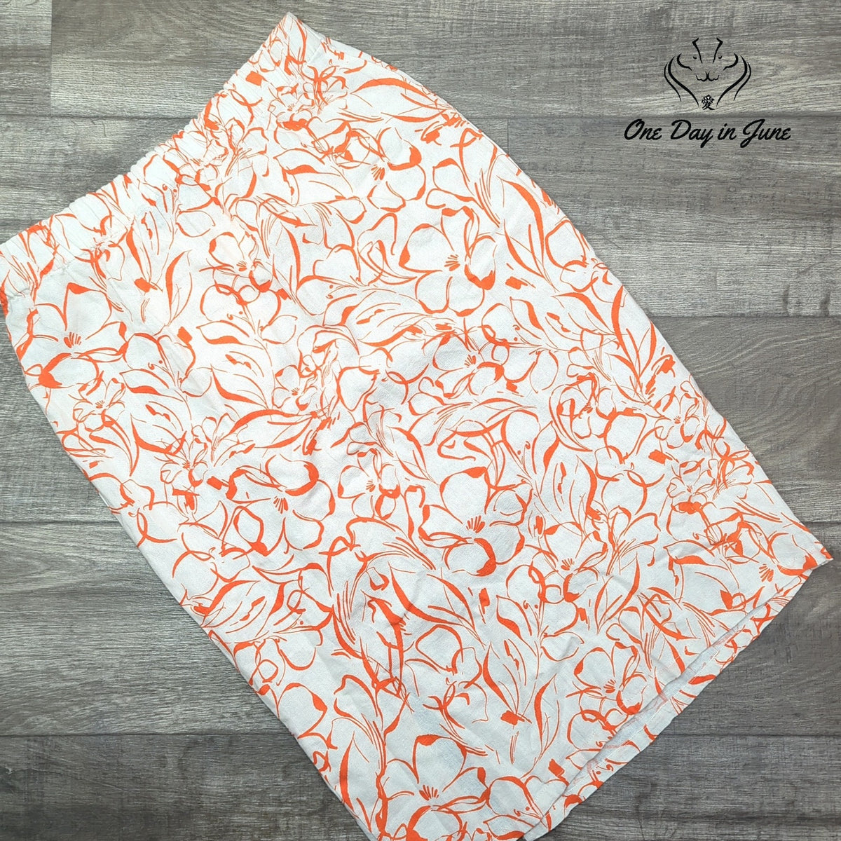 Rafaella Linen Blend Floral Pull On Midi Skirt Orange White NWT $79 Size L