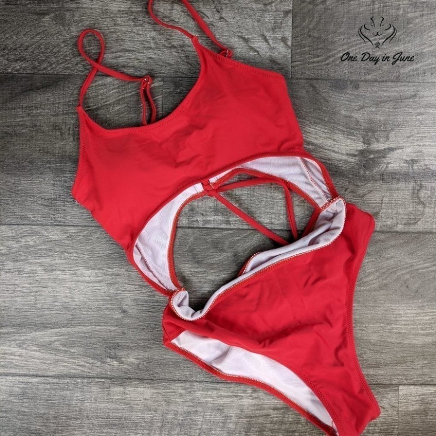 Meyeeka Scoop Neck Cut Out Front Lace Up High Cut Monokini Size S