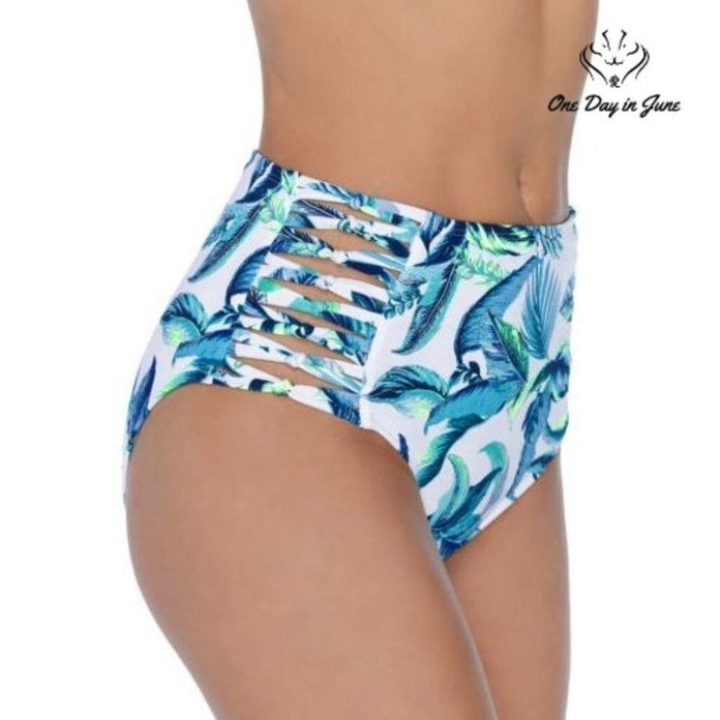 Ambrielle Floral High Waist Bikini Bottom Size S