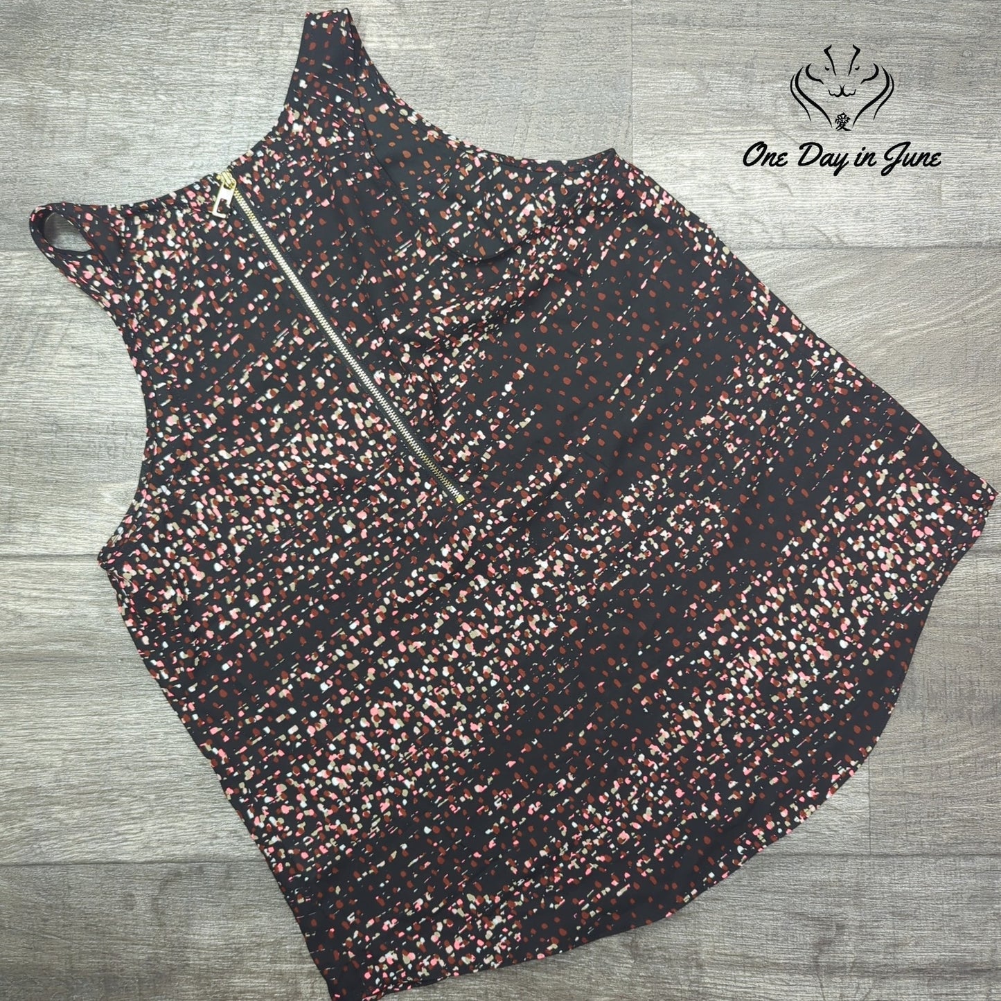 Apt. 9 Petite Zip Back Tank Top Abstract Print Black Pink Size PM