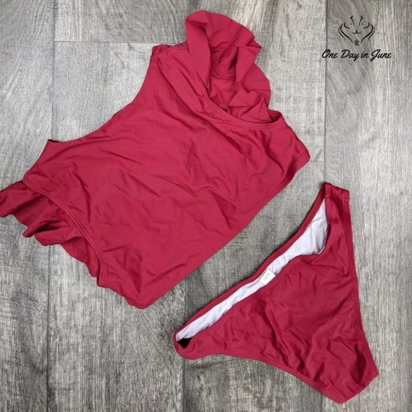 Anasabi Ruffle Crop Cheeky Bikini Swimsuit Size L