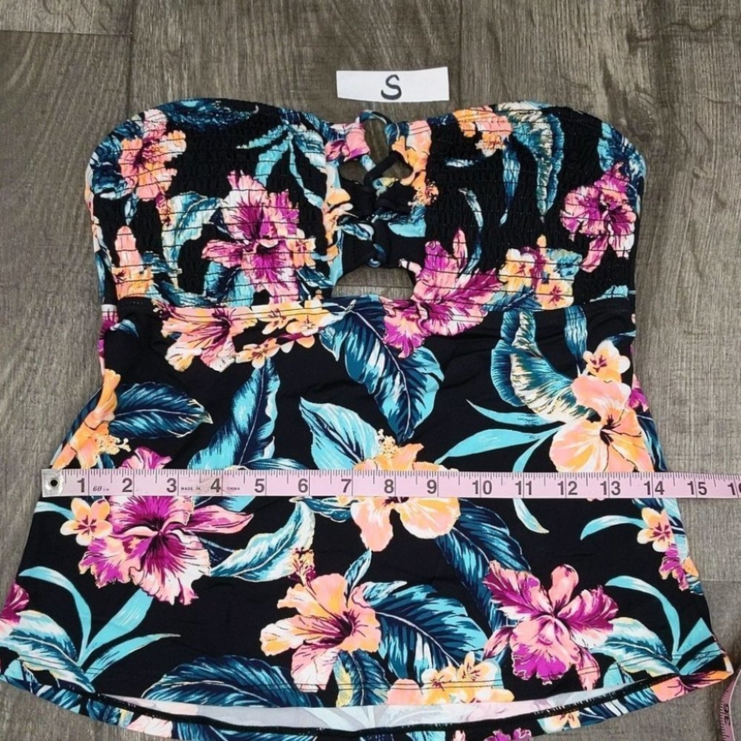 Ambrielle Smocked Floral Tankini Top Size S