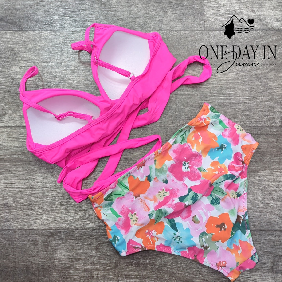 CharmLeaks Cross Front Tie Wrap High Waist Bikini Pink Floral Size S