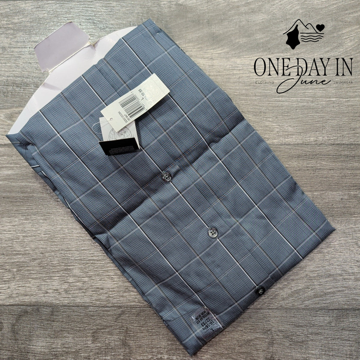 Kenneth Cole Reaction Non Iron Plaid Dress Shirt Blue Gray NWT Size L (16-16.5)