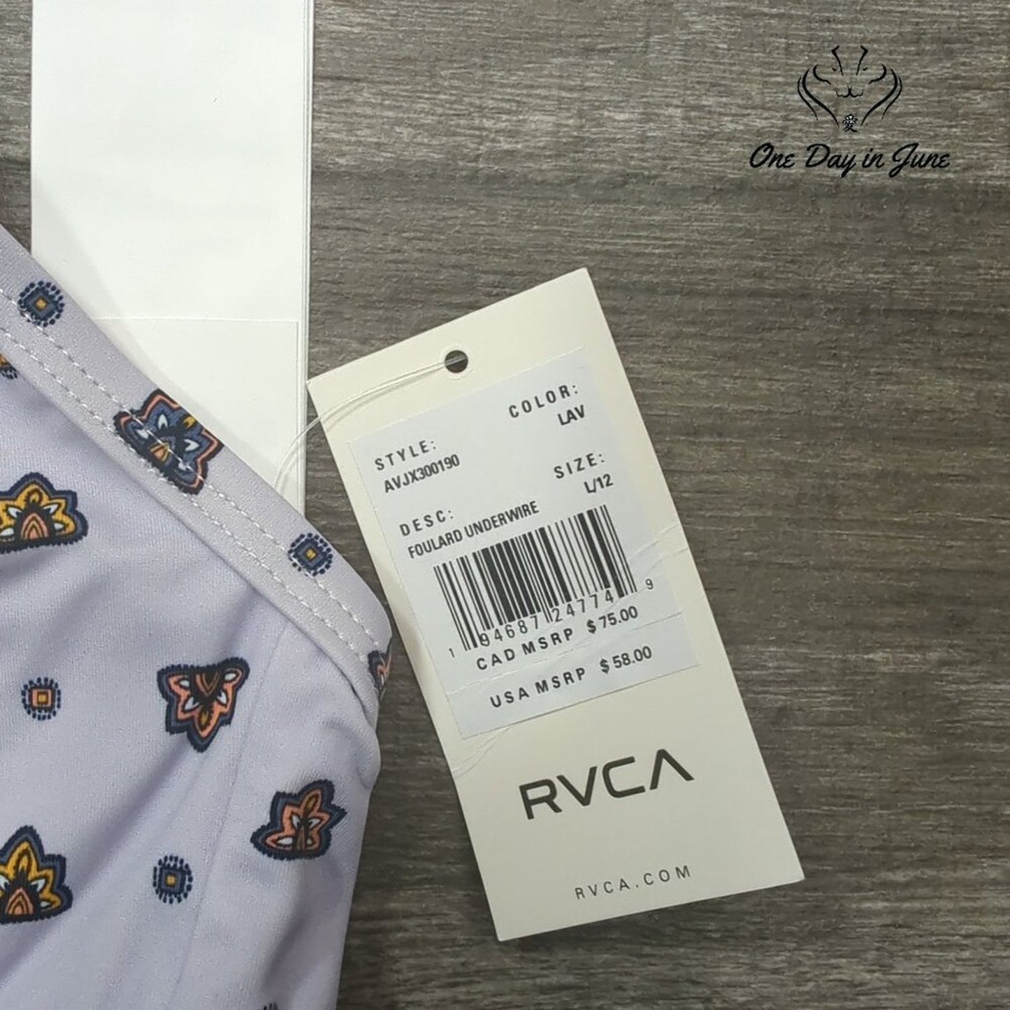RVCA Foulard Underwire Bikini Top Size L