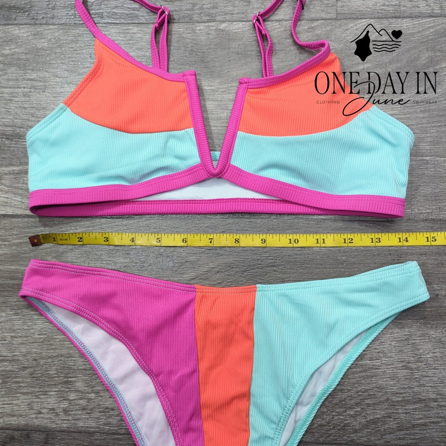 Zaful Color Block Textured Bikini Swimsuit Size M
