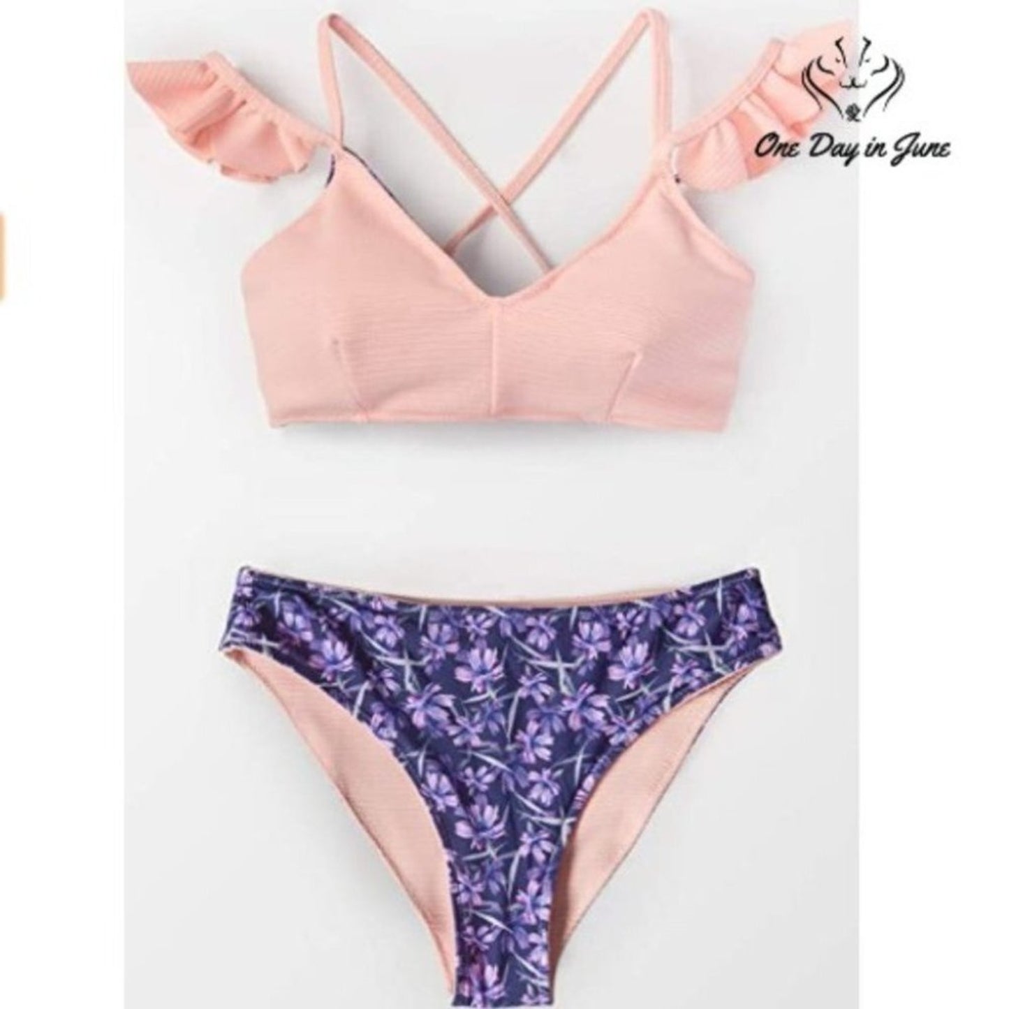 CUPSHE Pink Ruffled Crisscross V Neck Padded Bikini Size S