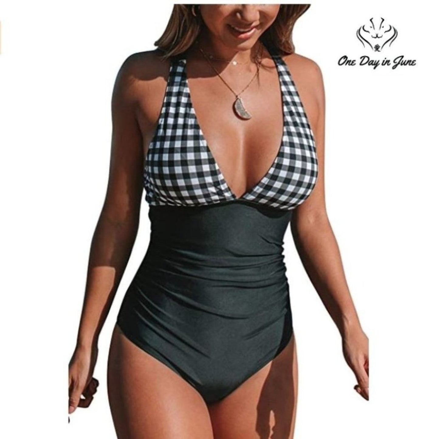Cupshe Gingham Ruched Back Cross One Piece Swimsuit Size M