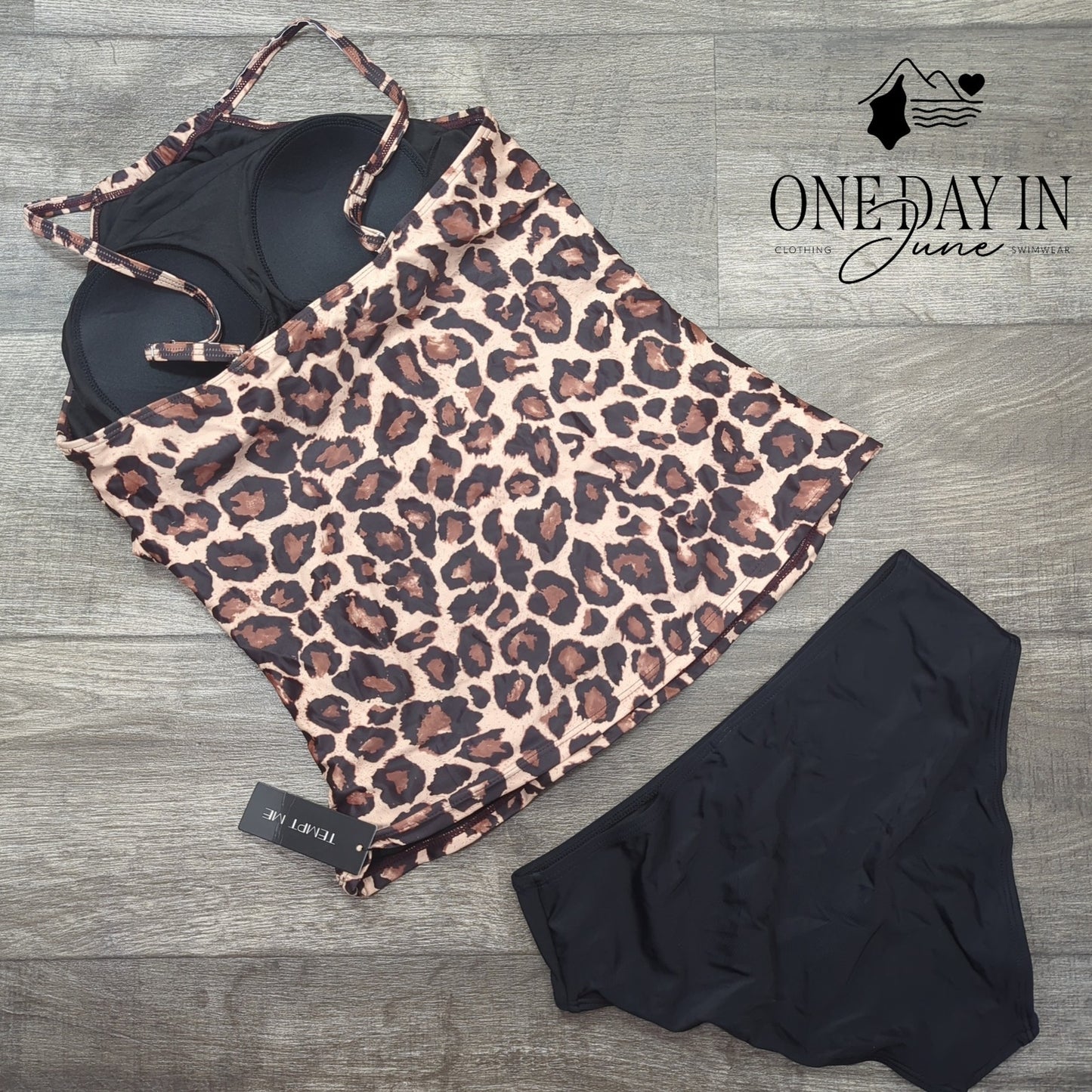 Tempt Me High Neck Leopard Tankini Swimsuit Size M