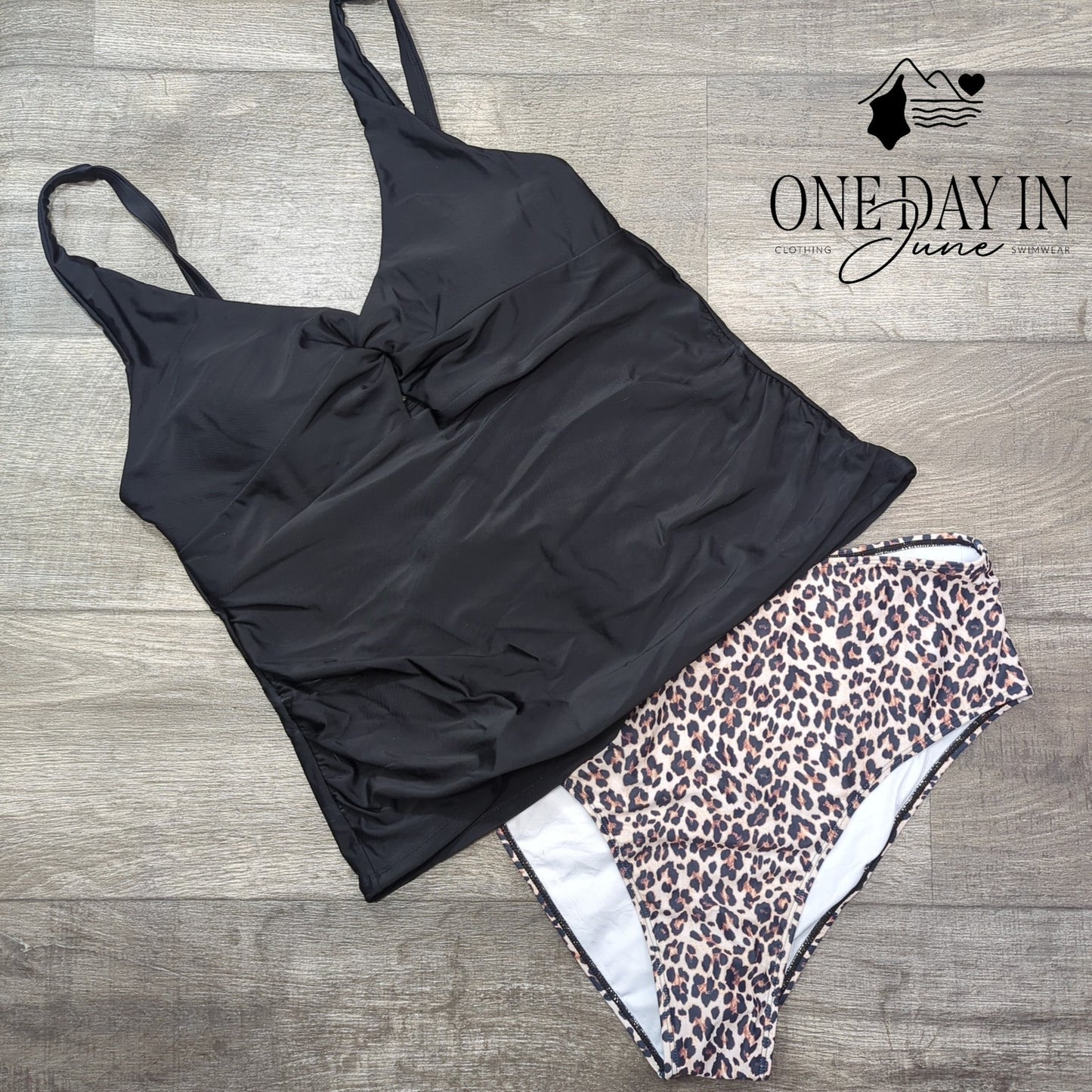 Zaful Twist Front Leopard Print Tankini Swimsuit Size 2XL