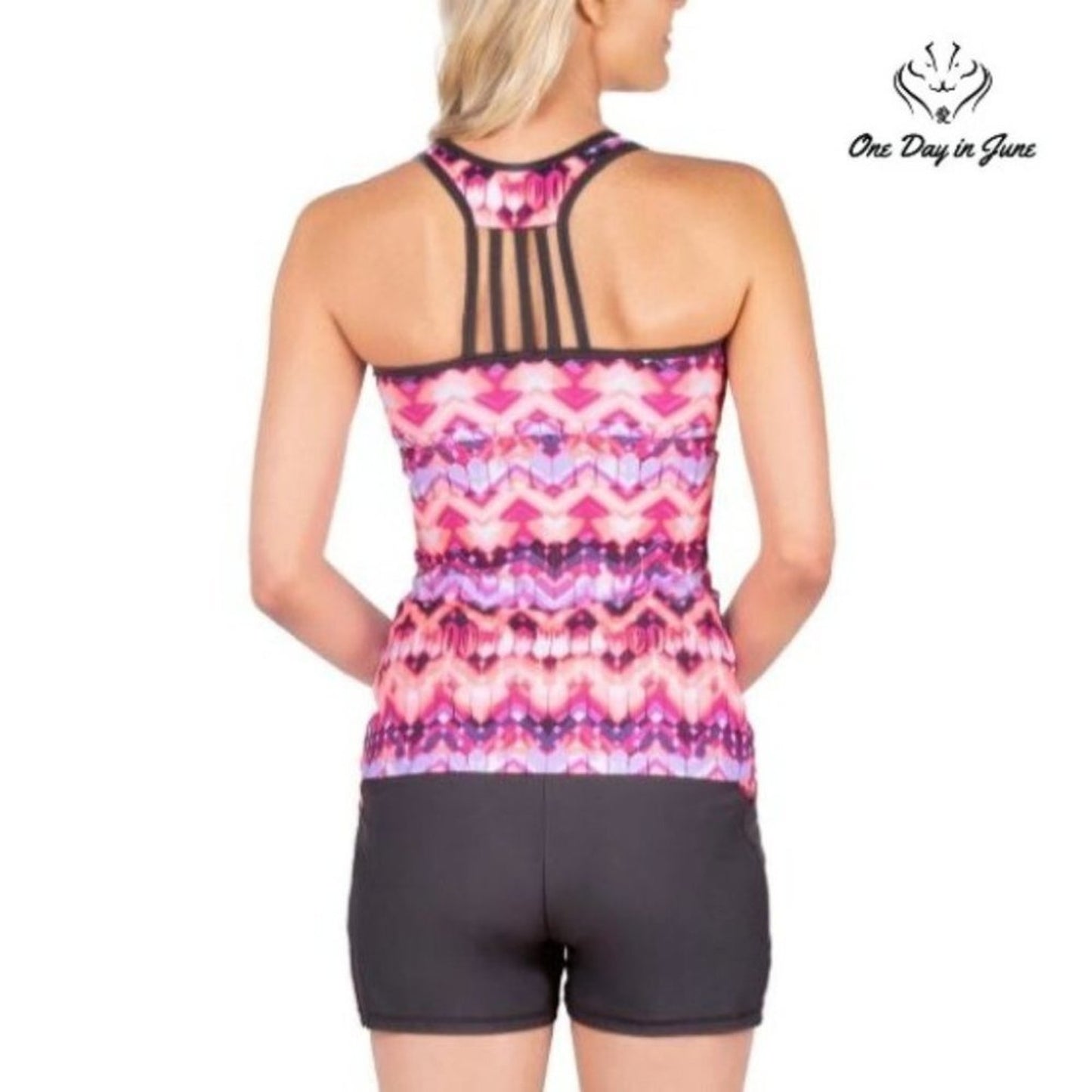 Free Country Zig Zag Lace Up Racerback Tankini Top Size S