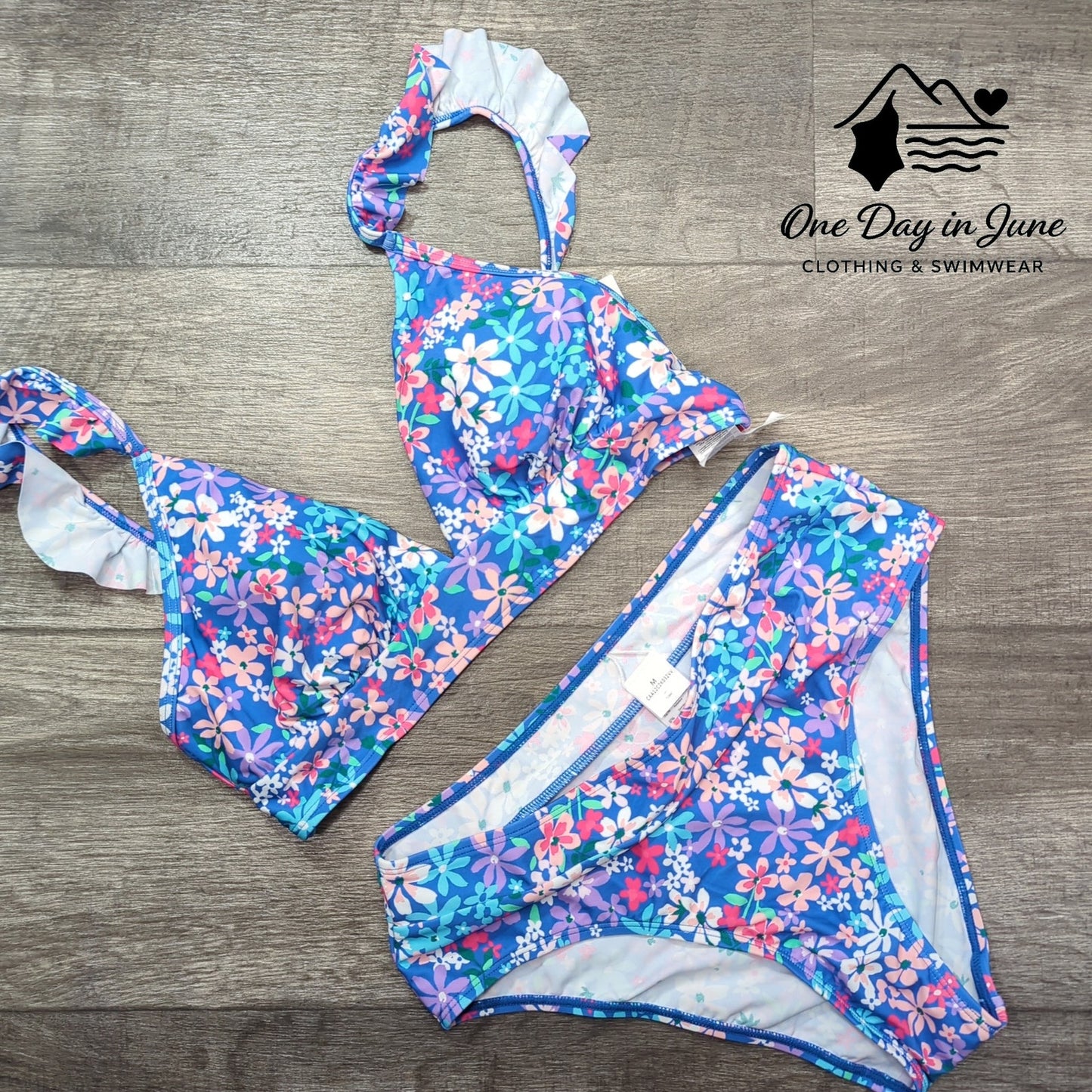 Cupshe Ruffle Shoulder Floral Bikini Swimsuit Size M