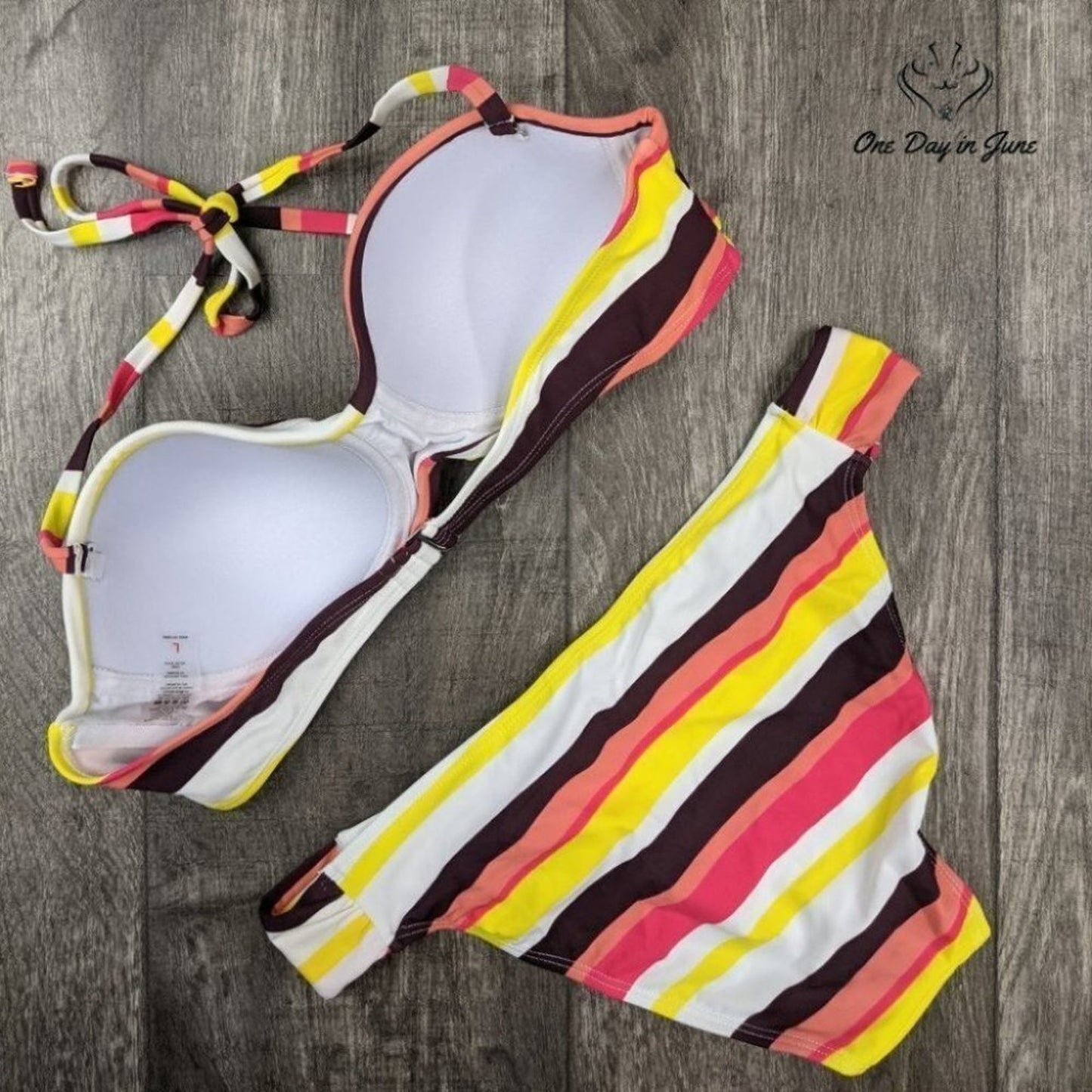 Amzbrly Striped Cross Front Bikini Size L