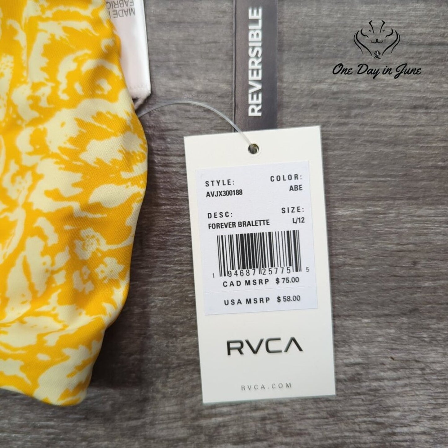 RVCA Forever Bralette Reversible Bikini Top Size L